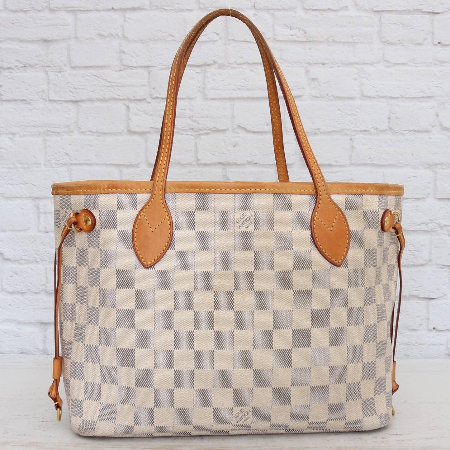 Louis Vuitton Neverfull PM Damier Azur Leather Tote Shoulder Bag White