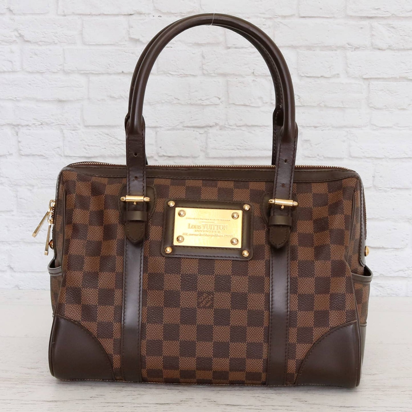 Louis Vuitton Berkeley Damier Ebene Tote Shoulder Women Brown Purse LV