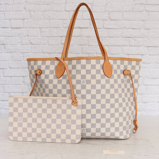 Louis Vuitton Neverfull MM with Pouch Damier Azur Tote LV Shoulder Bag