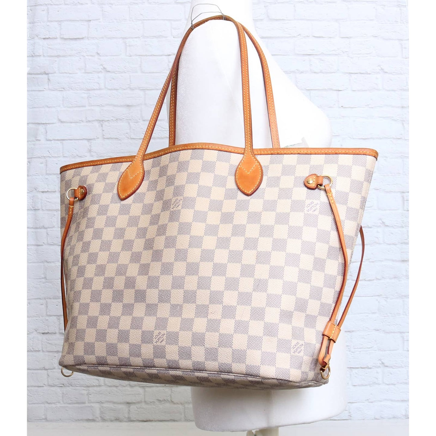 Louis Vuitton Neverfull MM Damier Azur Leather Tote Shoulder Bag Purse