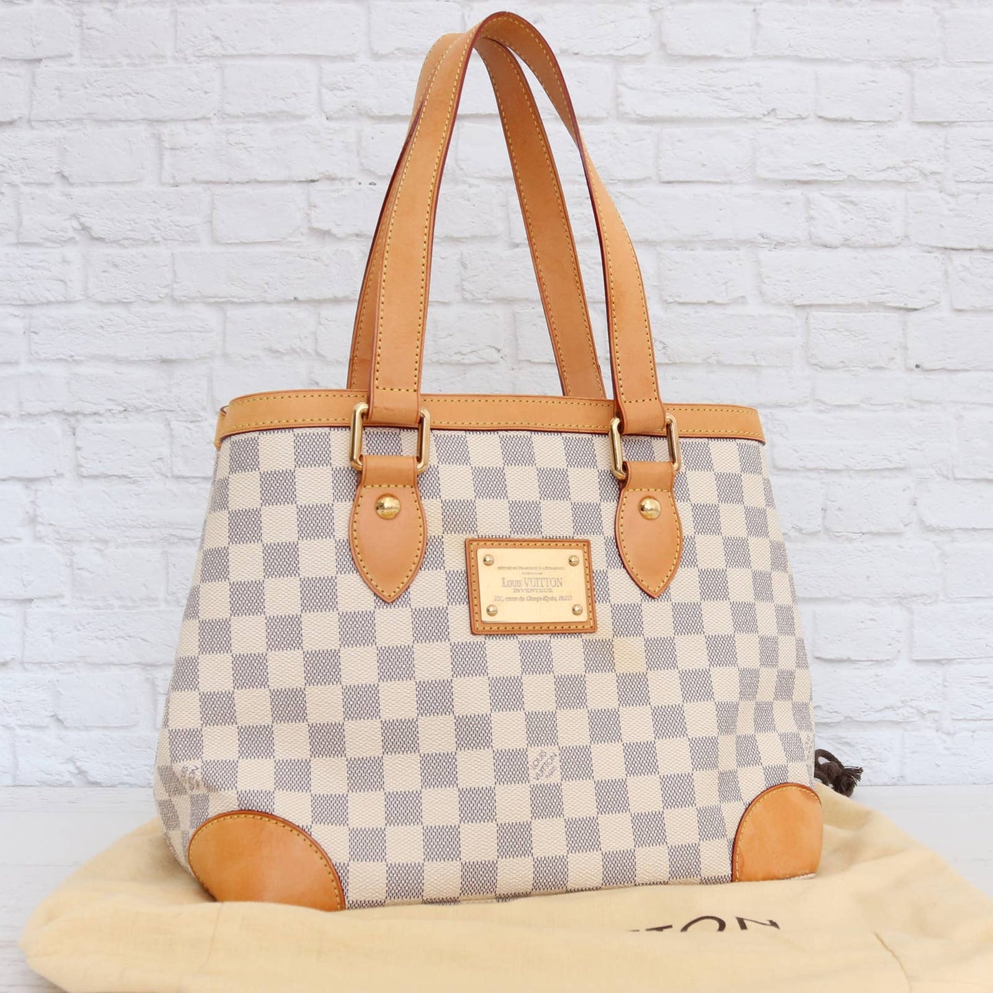 Louis Vuitton Hampstead PM Damier Azur Tote Shoulder Bag Women White