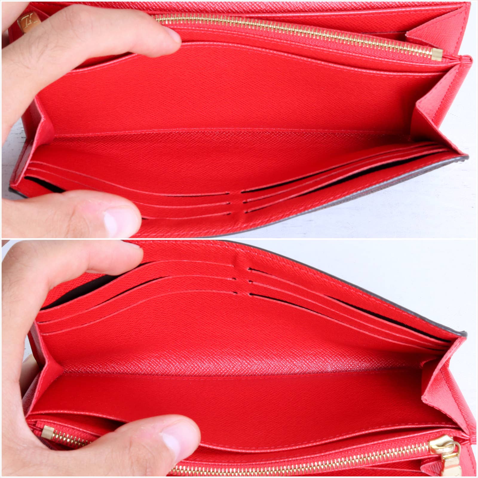Louis Vuitton Sarah Wallet Monogram Leather Card Brown Red Zip Bag