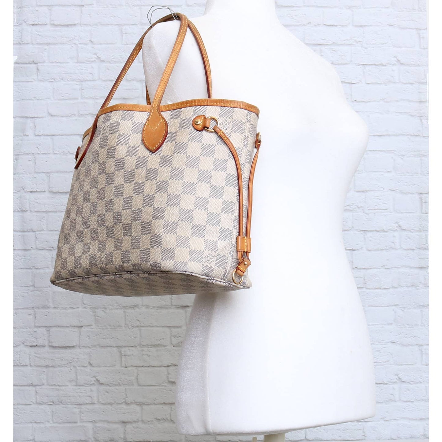 Louis Vuitton Neverfull PM Damier Azur Leather Tote Shoulder Bag White