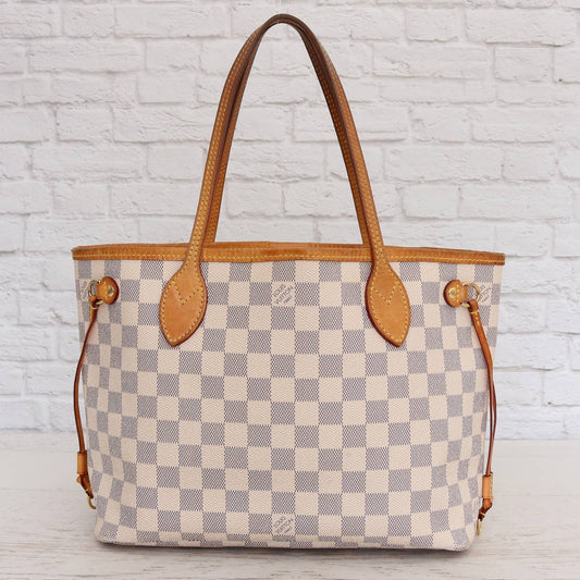 Louis Vuitton Neverfull PM Damier Azur Small Tote Shoulder Bag White