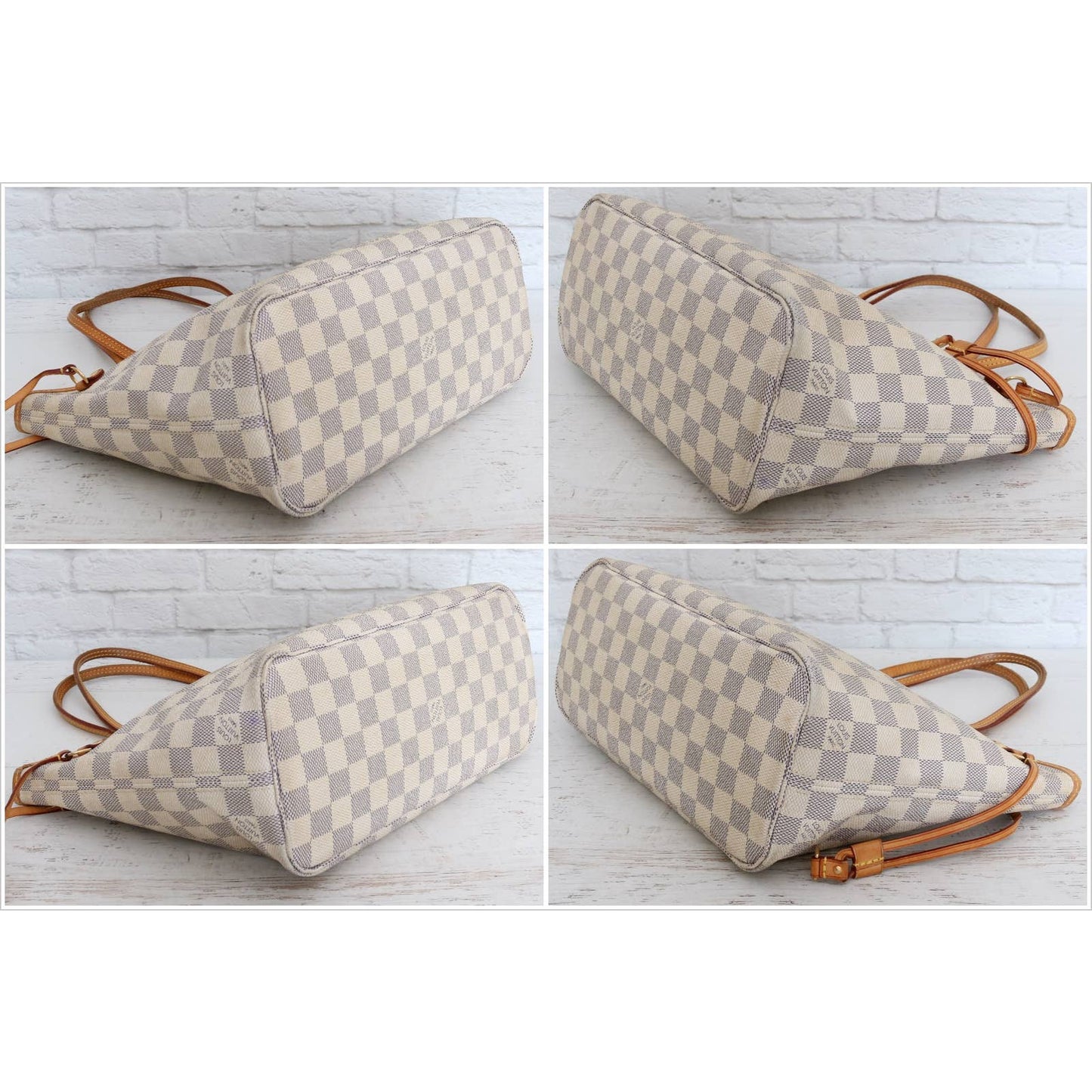 Louis Vuitton Neverfull PM Damier Azur Leather Tote Shoulder Bag White