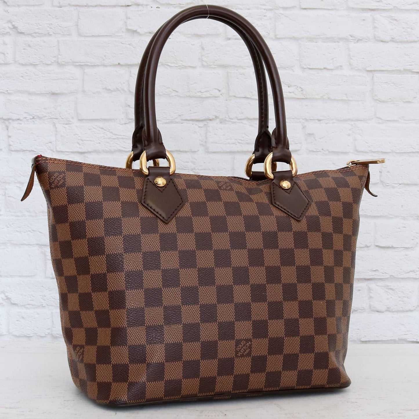 LOUIS VUITTON Damier Ebene Brown Leather Saleya PM Hand Bag - Excellent  & Auth