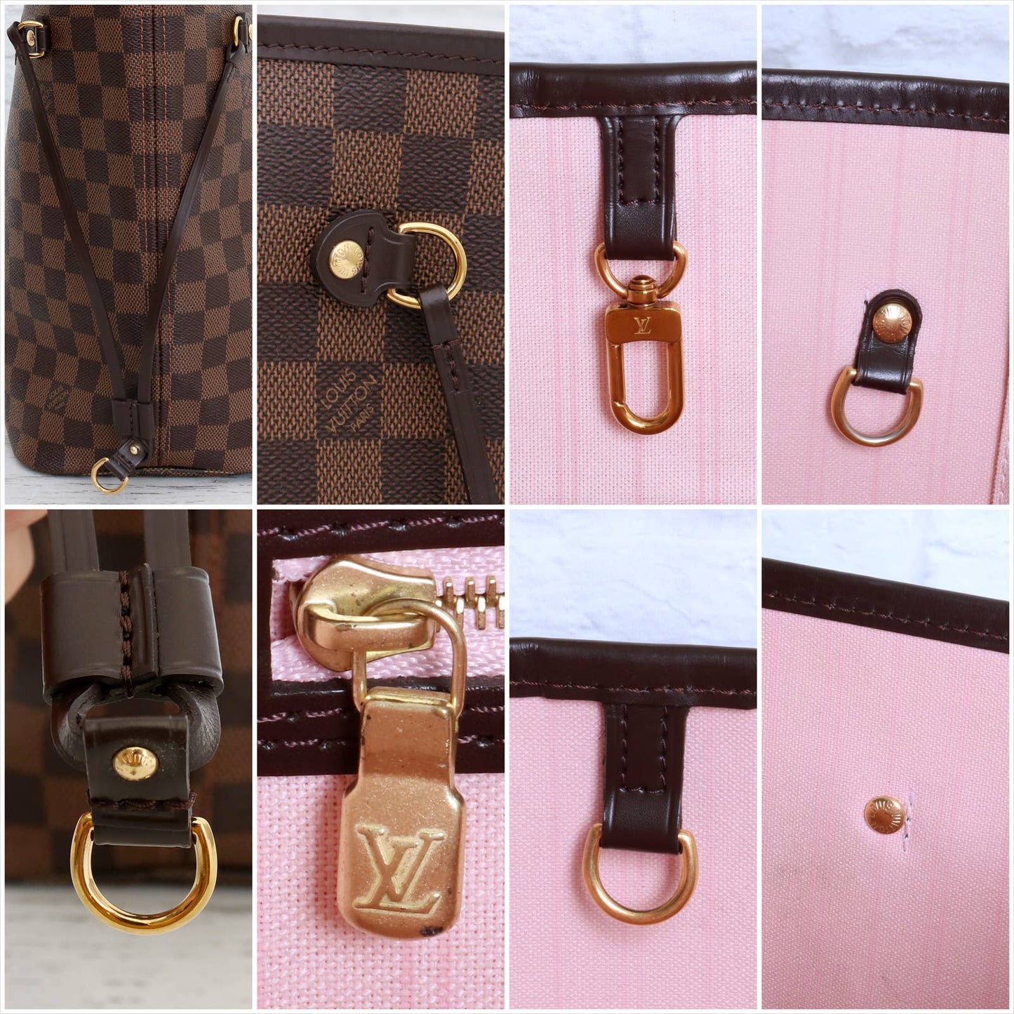 Louis Vuitton Neverfull MM Damier Ebene Rose Ballerine Tote VERY GOOD