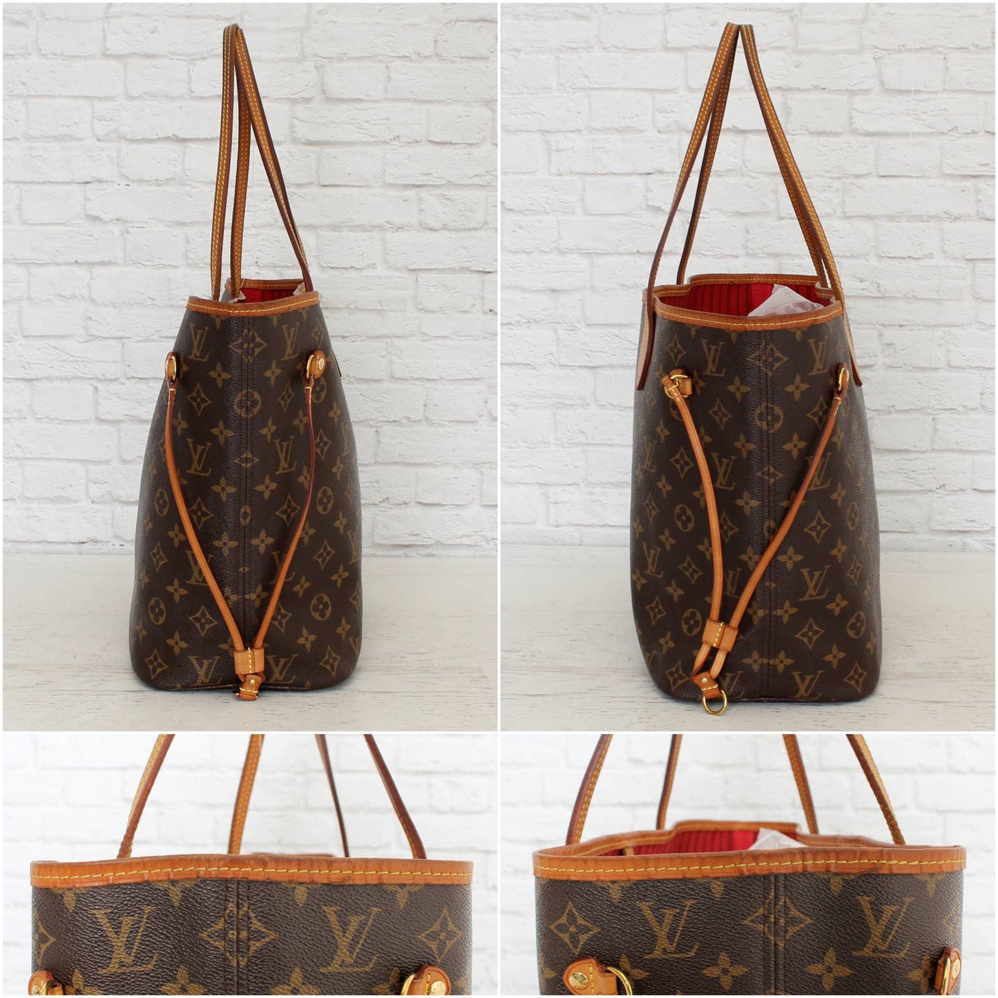 Louis Vuitton Neverfull MM Monogram Tote Red Interior Shoulder Bag