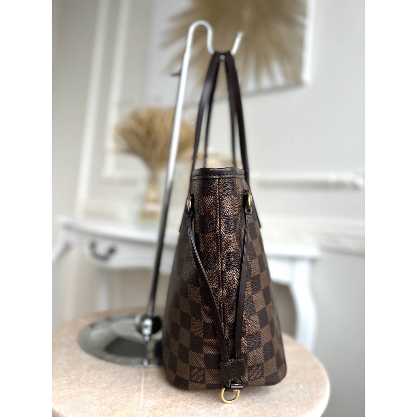 Louis Vuitton Neverfull PM Damier Ebene Leather Tote Shoulder Bag Zip