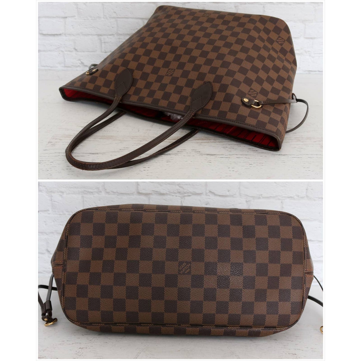 Louis Vuitton Neverfull MM Damier Ebene Tote with Cherry Interior