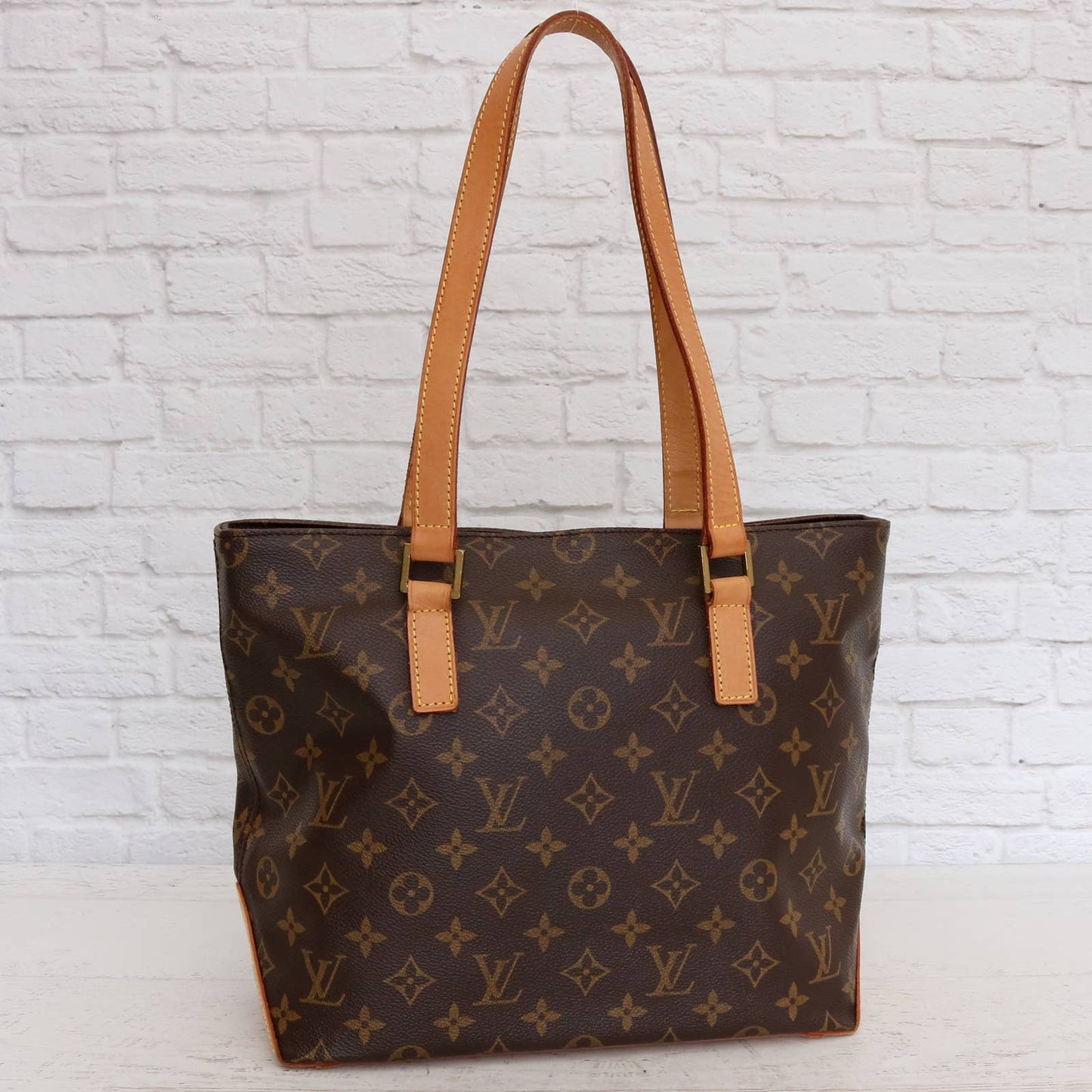 Louis Vuitton Cabas Piano Monogram Tote Shoulder Bag Purse Brown Zip