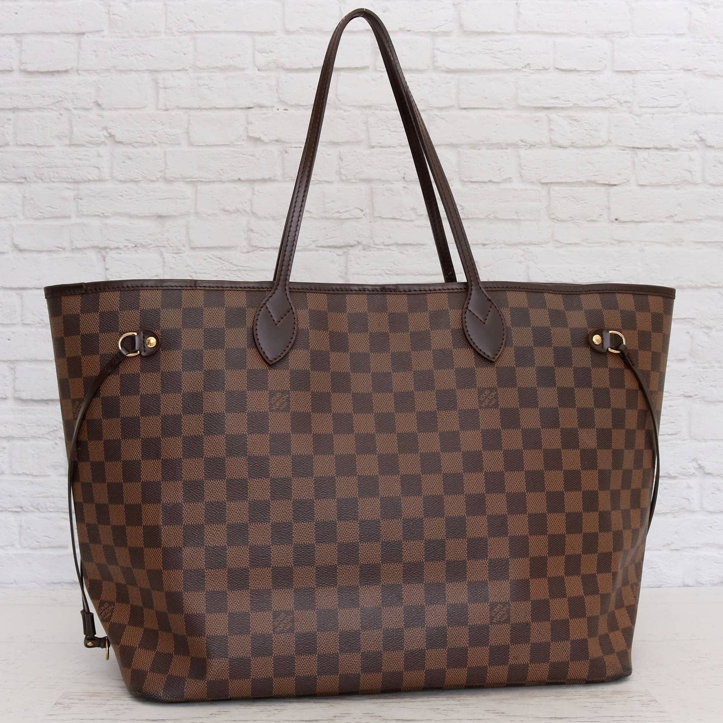 Louis Vuitton Neverfull GM Damier Ebene Large Tote Shoulder Bag Red LV