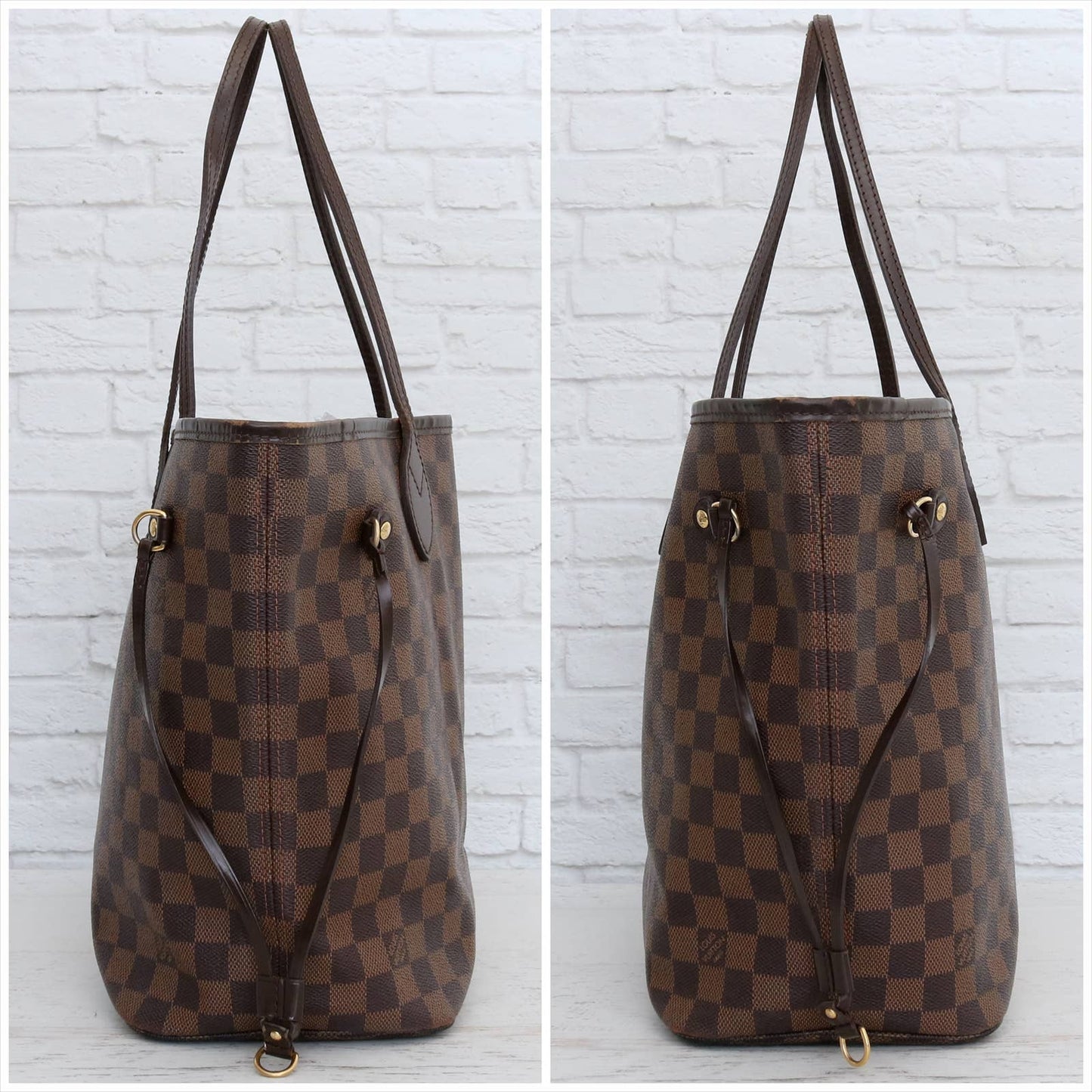 Louis Vuitton Neverfull MM Damier Ebene Leather Tote Shoulder LV Brown