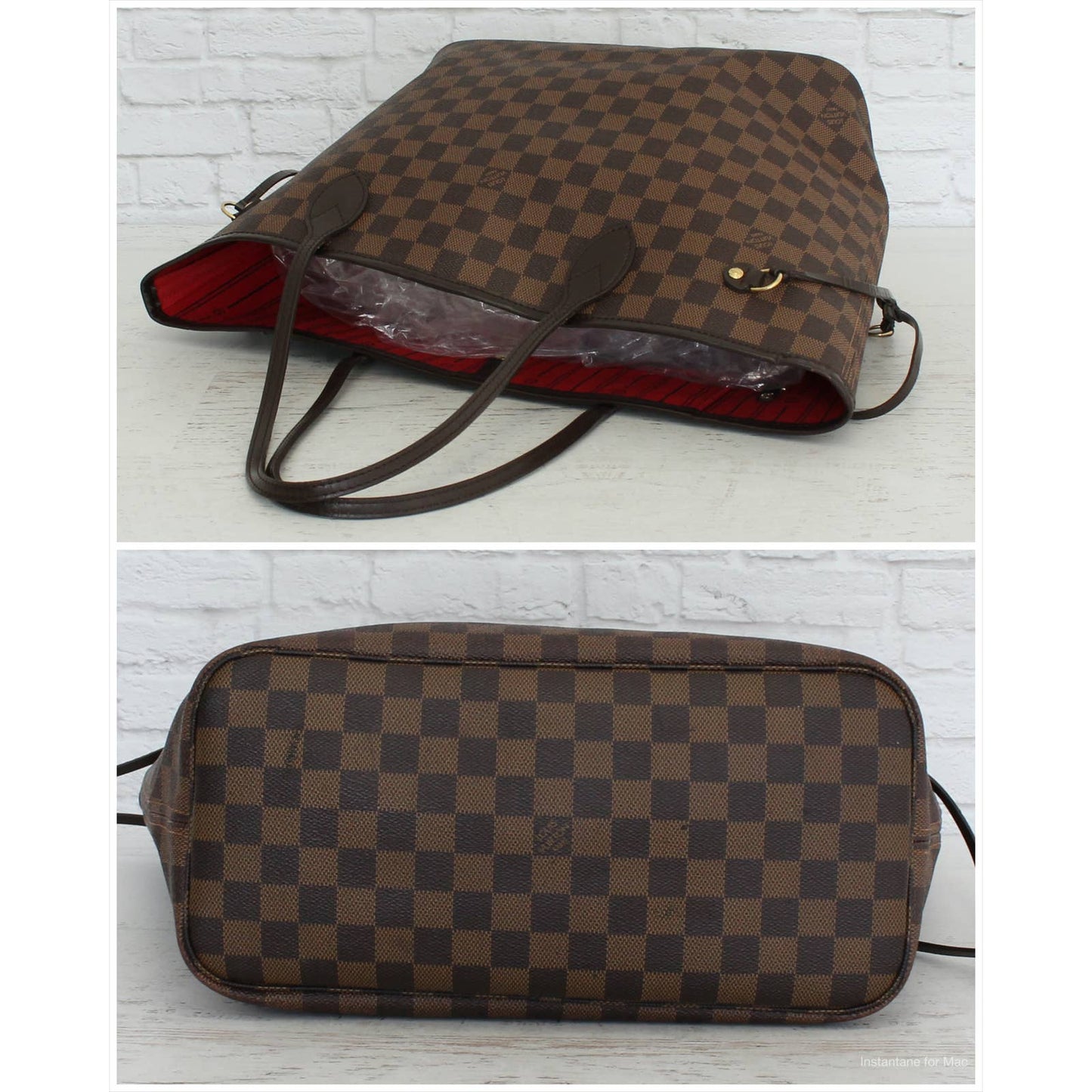 Louis Vuitton Neverfull MM Damier Ebene Tote Red Interior Shoulder Bag