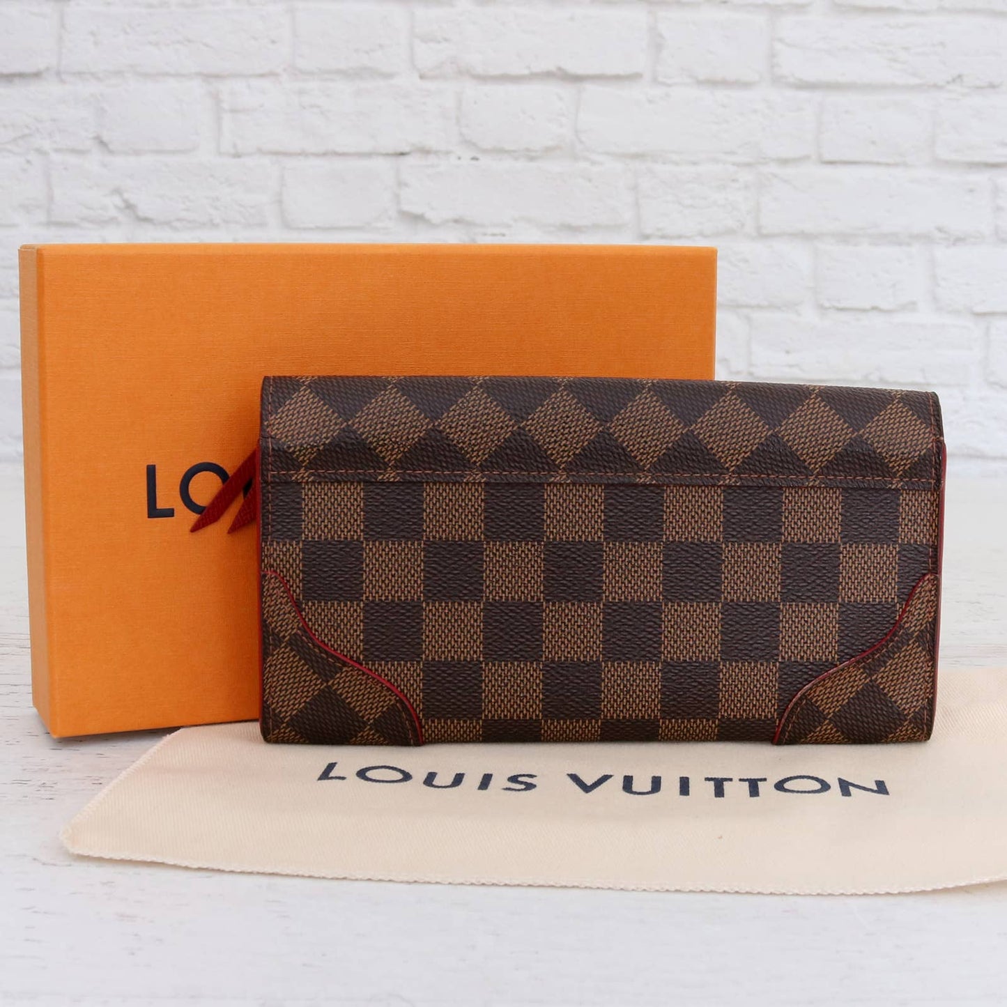 Louis Vuitton Caissa Wallet Damier Ebene Red Trim in Gift Bundle