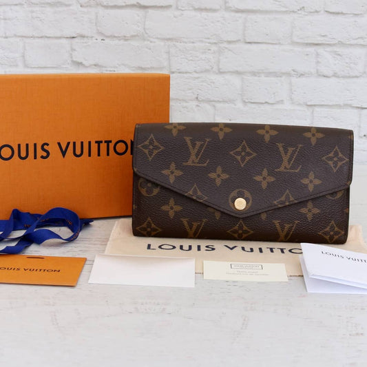 Louis Vuitton Sarah Wallet Monogram Red Trim with Box, Dust Bag, Gift Bundle