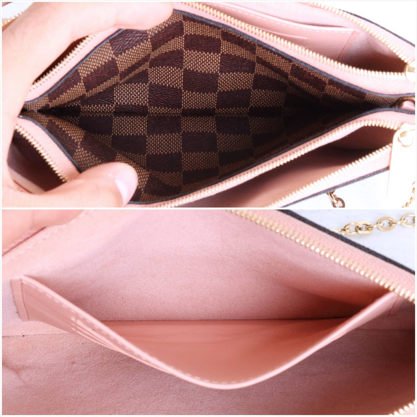 Louis Vuitton Double Zip Pochette Damier Ebene Crossbody Chain Bag