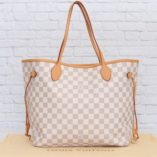 Louis Vuitton Neverfull MM Damier Azur Tote Shoulder Bag