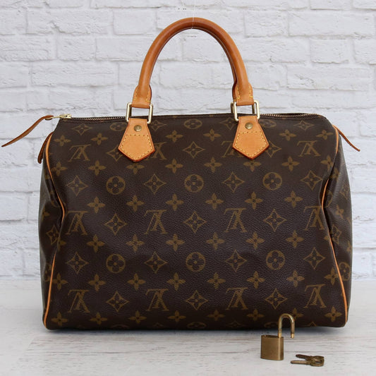 Louis Vuitton Speedy 30 Monogram Satchel Purse Brown Bag Handbag Large