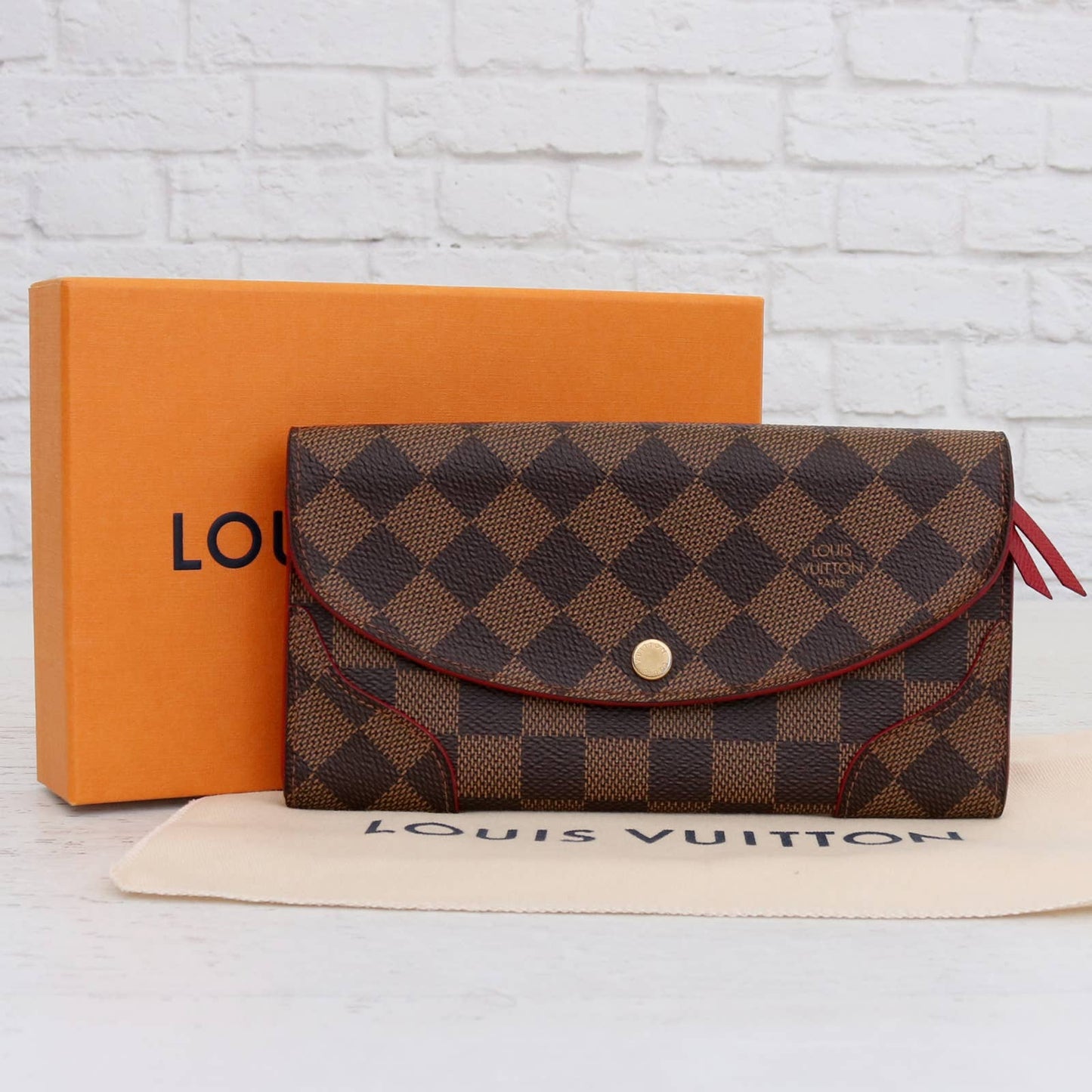 Louis Vuitton Caissa Wallet Damier Ebene Red Trim in Gift Bundle