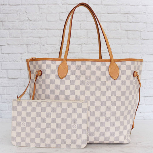 Louis Vuitton Neverfull MM w/ Pouch Damier Azur Pochette Tote