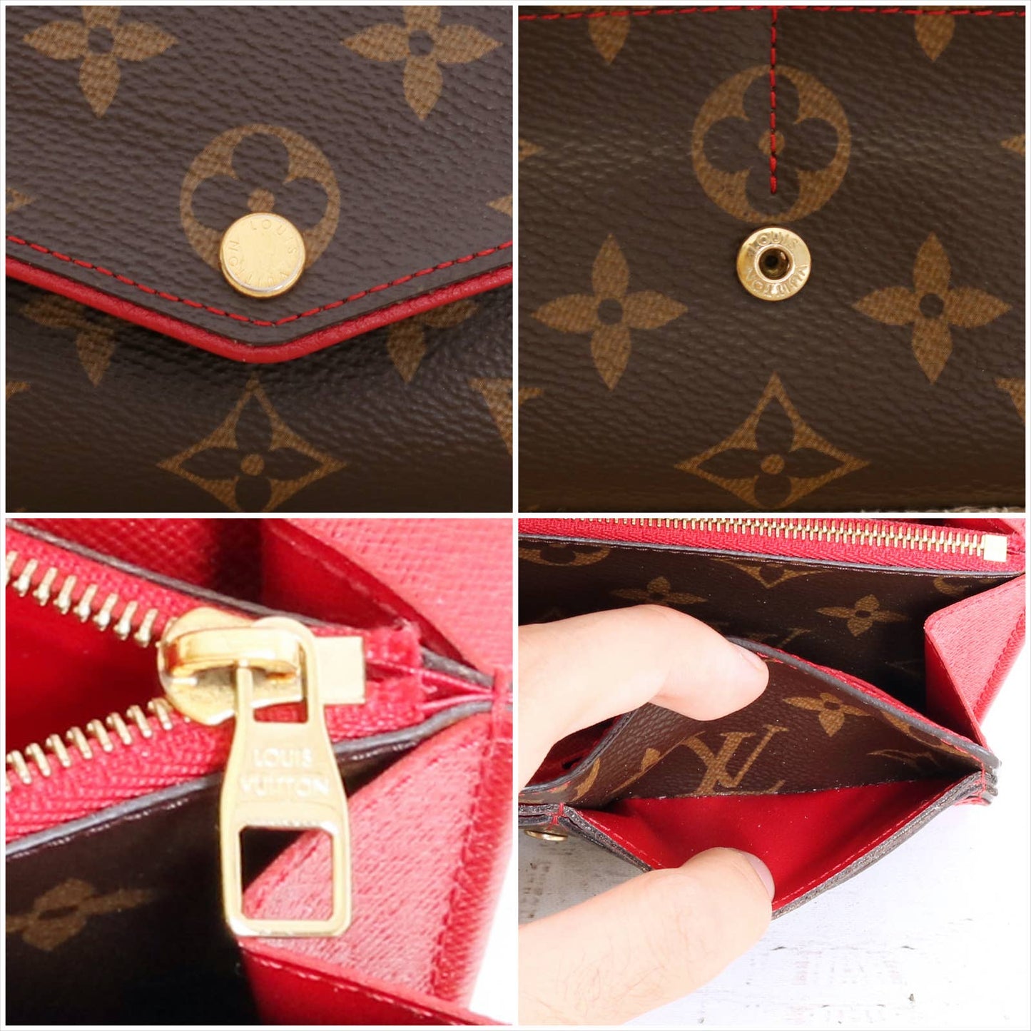 Louis Vuitton Sarah Retiro Wallet Monogram Red Trim with Dust Bag & Box