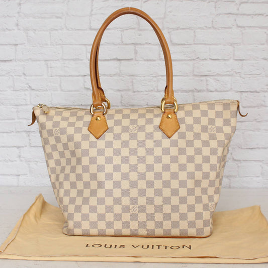 Louis Vuitton Saleya MM Damier Azur Tote White Shoulder Bag Hobo Purse