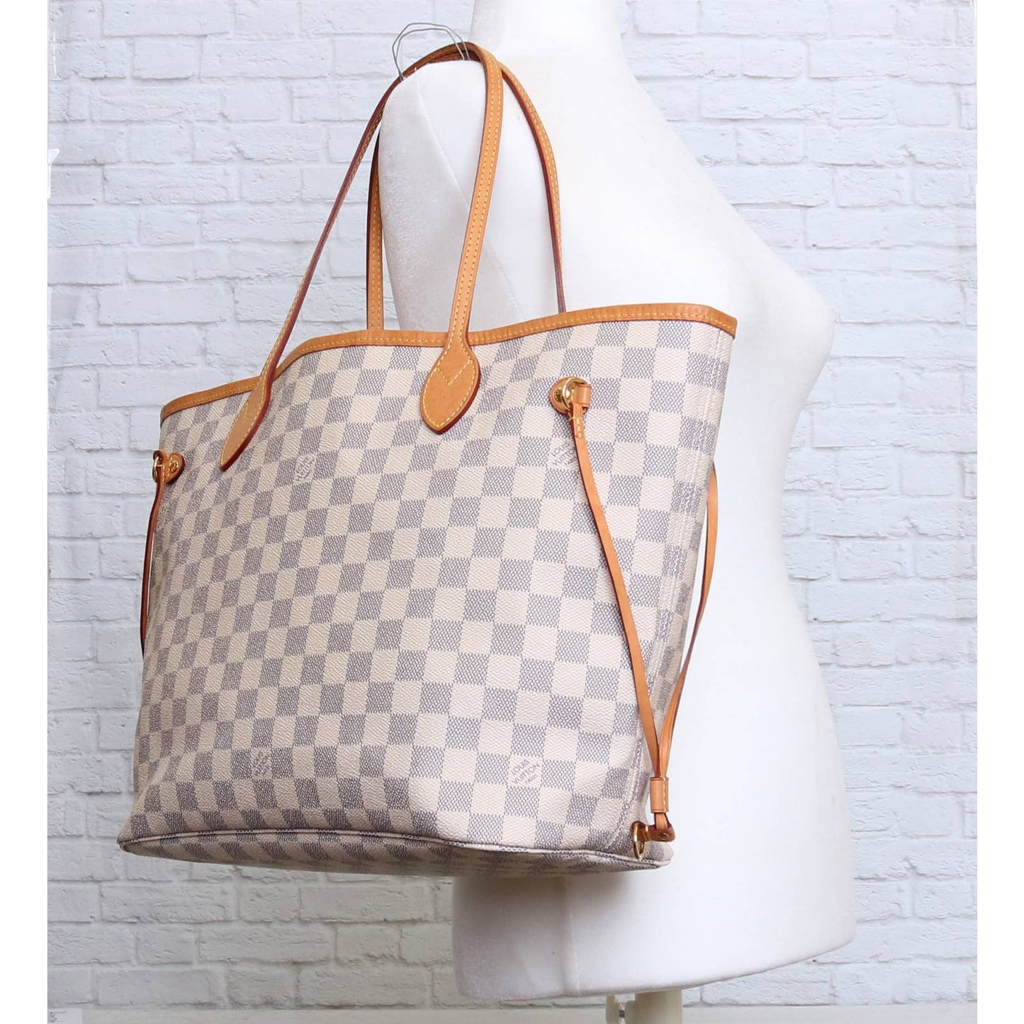 Louis Vuitton Neverfull MM Damier Azur Tote Shoulder Bag Dust Bag & Box