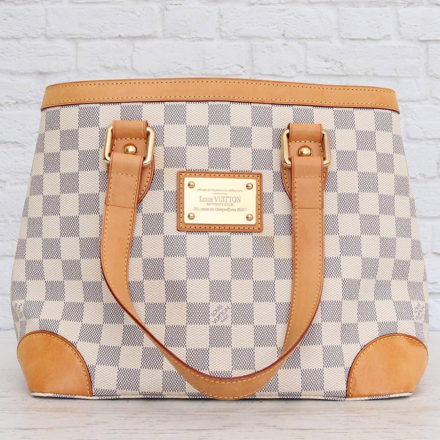 Louis Vuitton Hampstead PM Damier Azur Tote Shoulder Bag Women White