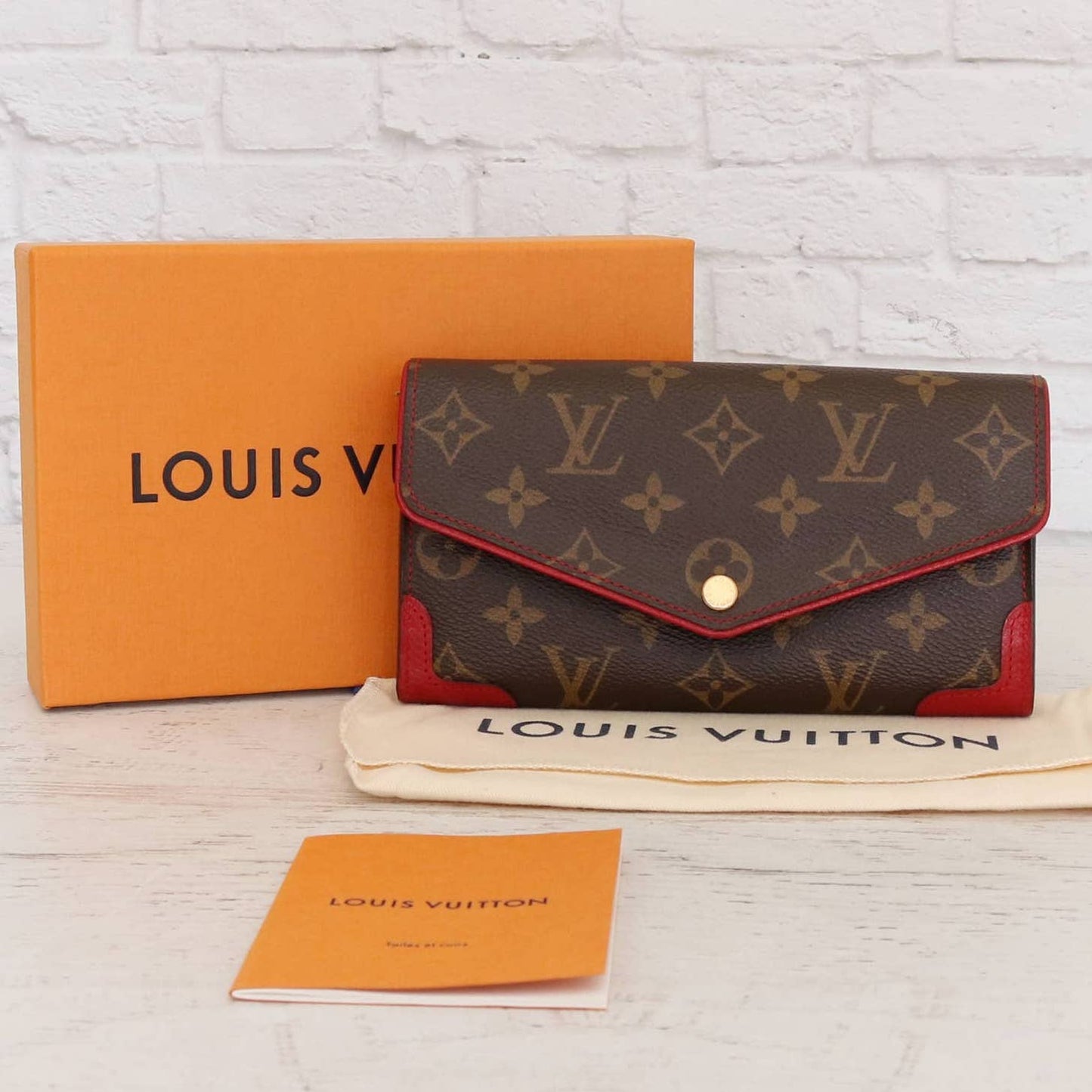 Louis Vuitton Sarah Retiro Wallet Monogram Red Trim with Dust Bag & Box