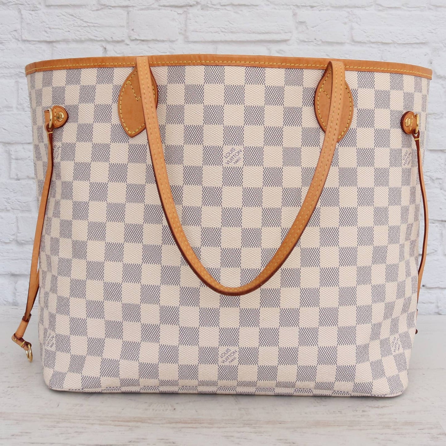 Louis Vuitton Neverfull MM Damier Azur Tote Shoulder Bag Dust Bag & Box