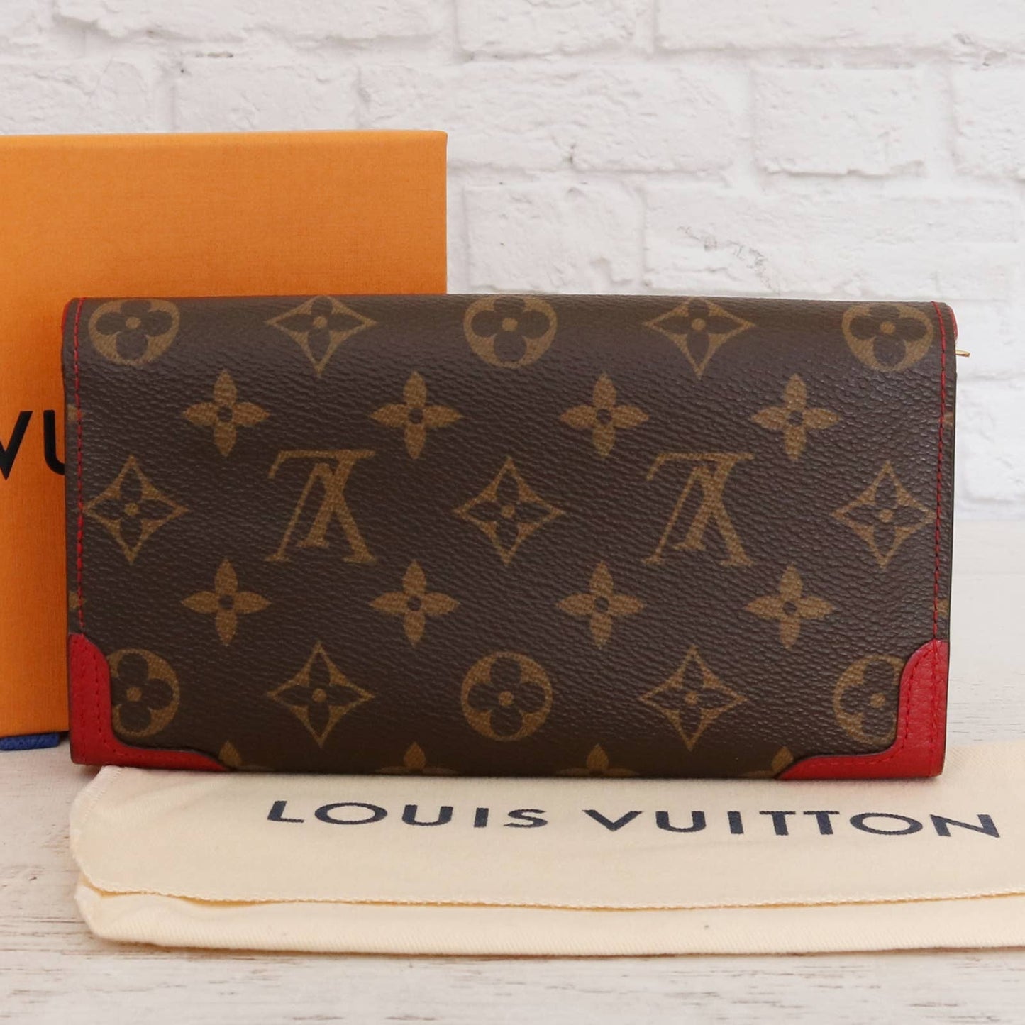 Louis Vuitton Sarah Retiro Wallet Monogram Red Trim with Dust Bag & Box