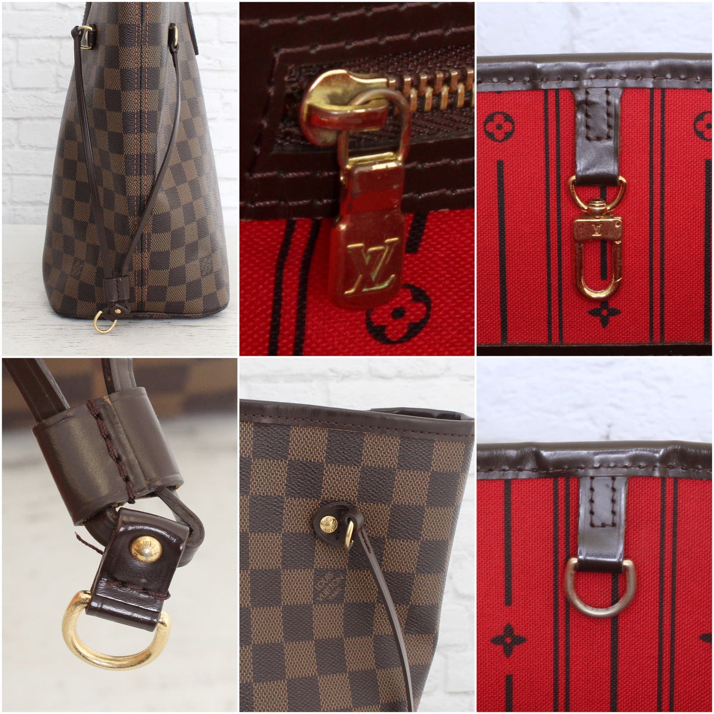 Louis Vuitton Neverfull MM Damier Ebene Cherry Red Tote