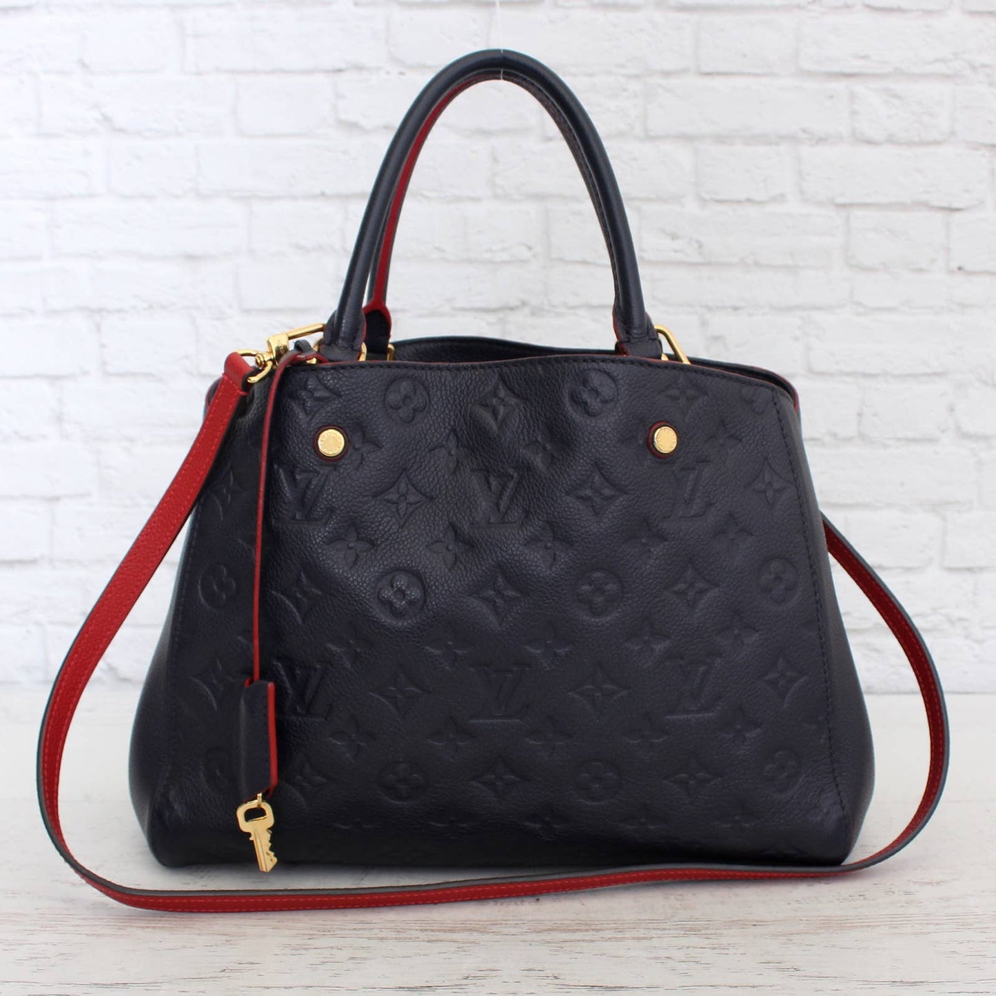 Louis Vuitton Montaigne MM Empreinte Marine Rouge Red Blue Crossbody