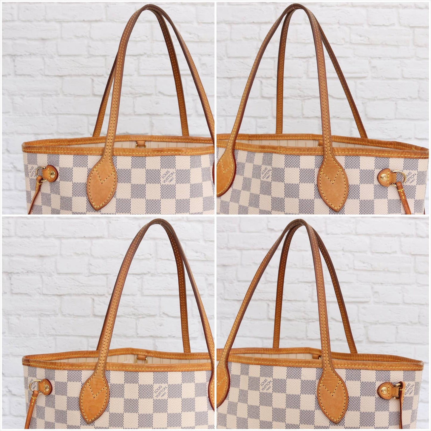 Louis Vuitton Neverfull PM Damier Azur Small Tote Shoulder Bag White