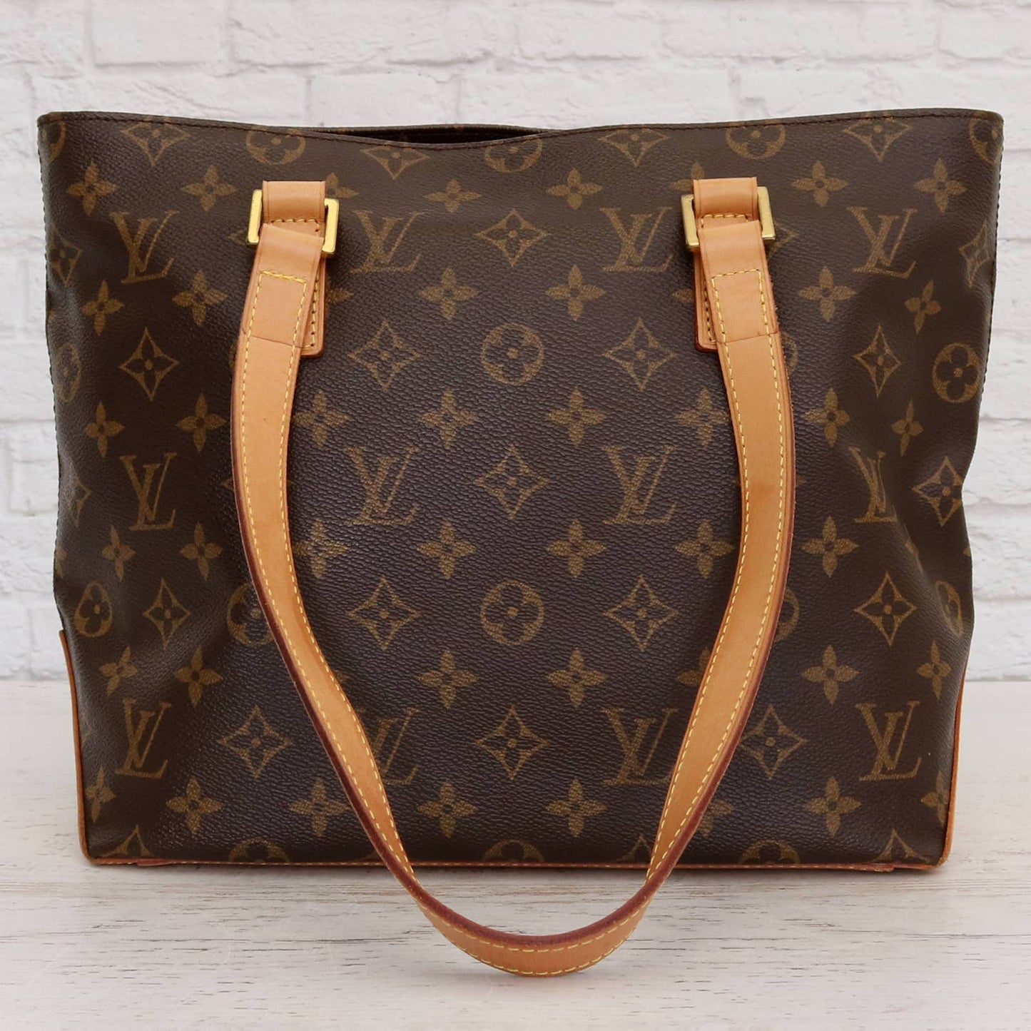 Louis Vuitton Cabas Piano Monogram Tote Shoulder Bag Purse Brown Zip