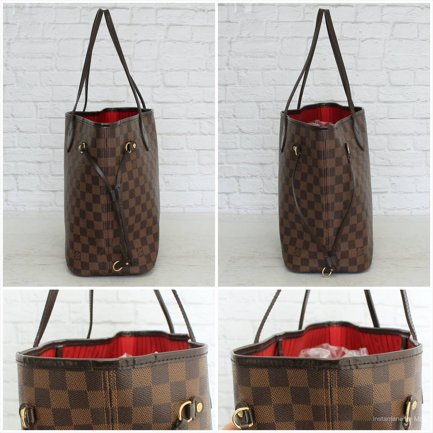 Louis Vuitton Neverfull MM Damier Ebene Tote Red Interior Shoulder Bag