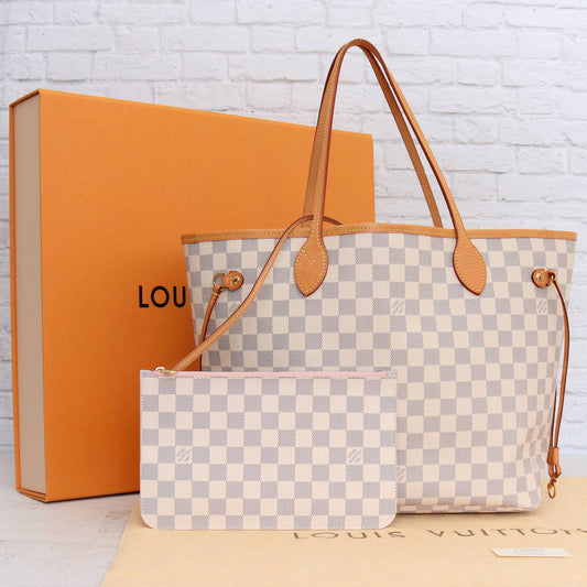 Louis Vuitton Neverfull MM Damier Azur Tote with Pouch