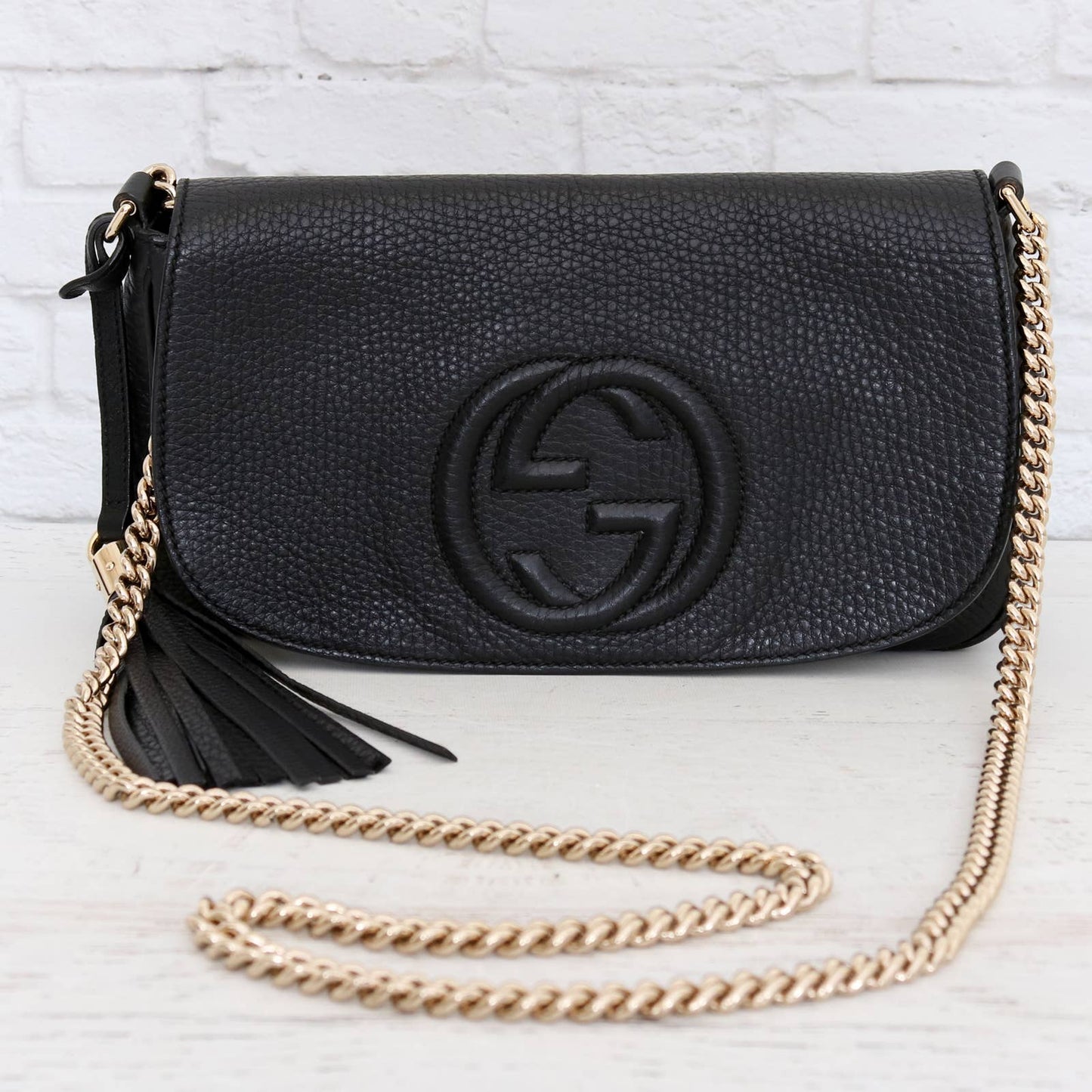 Gucci Soho Chain Black Pebbled Leather Crossbody