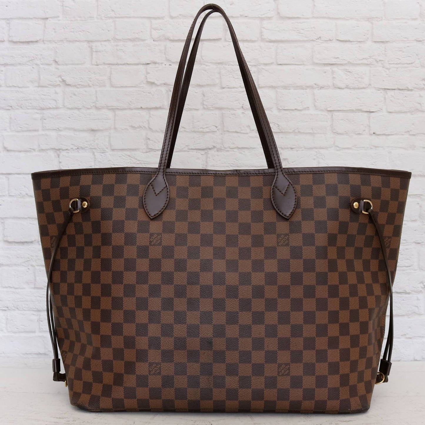 Louis Vuitton Neverfull GM Damier Ebene Large Tote Shoulder Bag Red LV