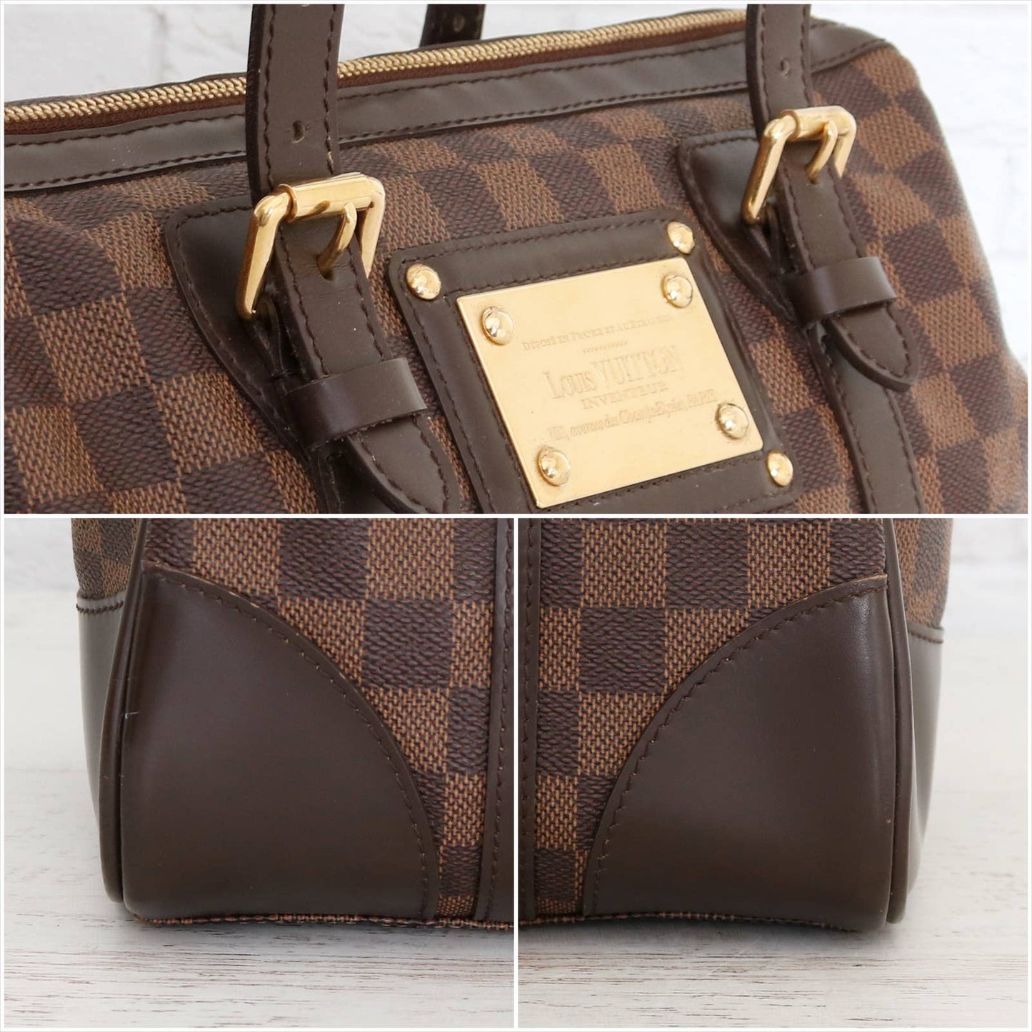 Louis Vuitton Berkeley Damier Ebene Tote Shoulder Women Brown Purse LV