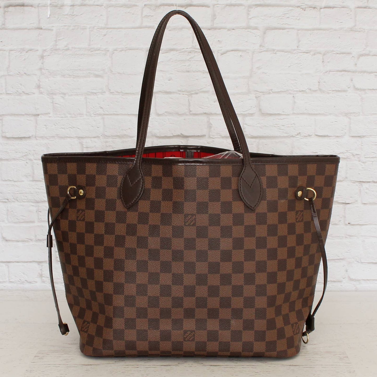 Louis Vuitton Neverfull MM Damier Ebene Tote Red Interior Shoulder Bag