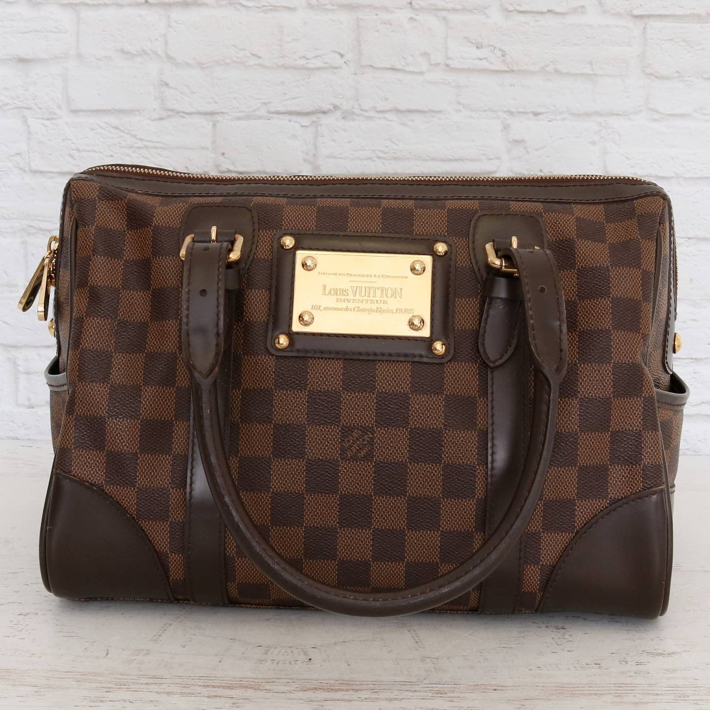 Louis Vuitton Berkeley Damier Ebene Tote Shoulder Women Brown Purse LV