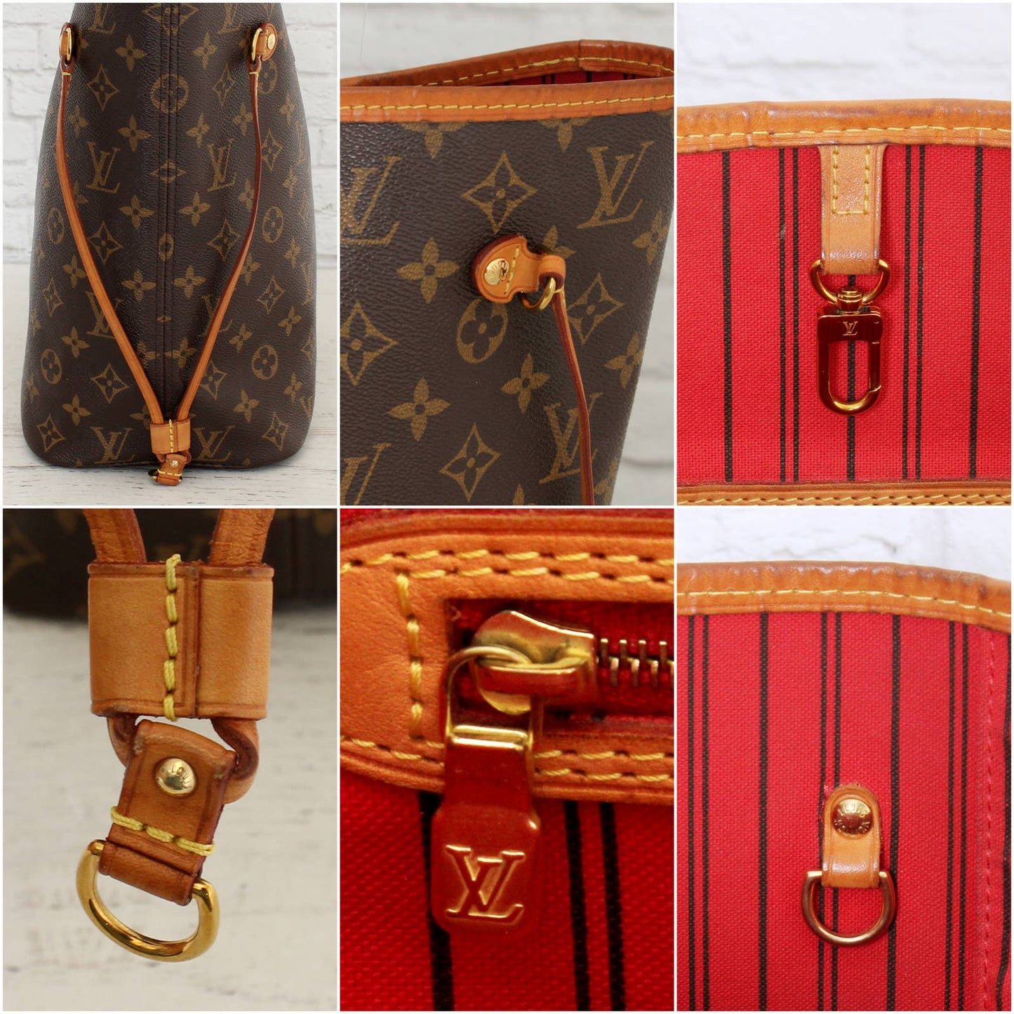 Louis Vuitton Neverfull MM Monogram Tote Red Interior Shoulder Bag