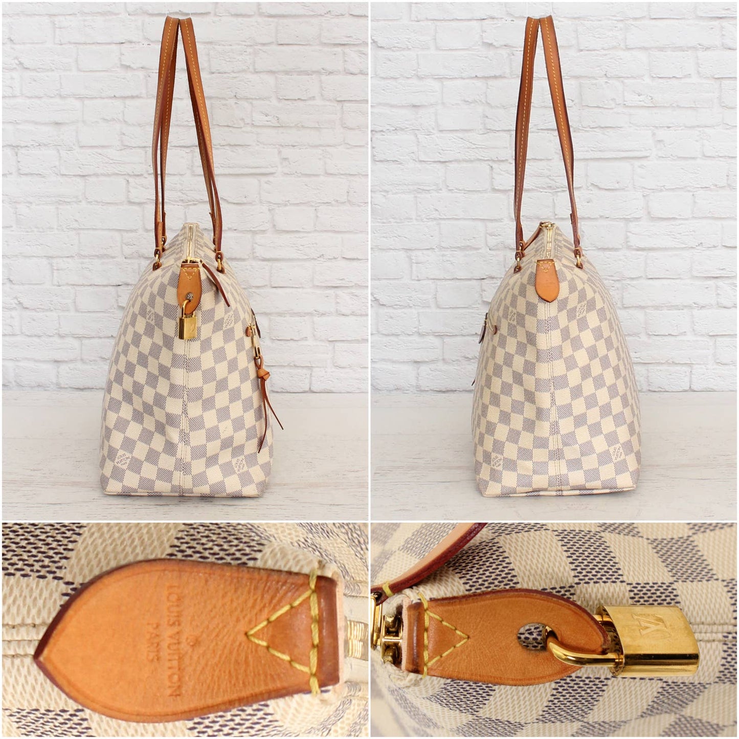 Louis Vuitton Iena MM Zip Damier Azur Tote Shoulder Bag