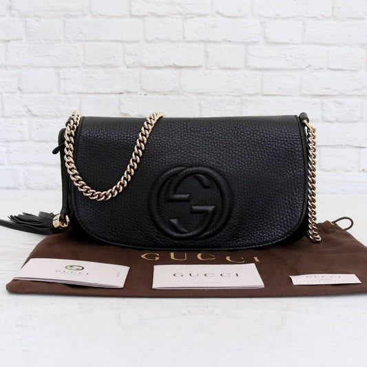 Gucci Soho Chain Black Pebbled Leather Crossbody