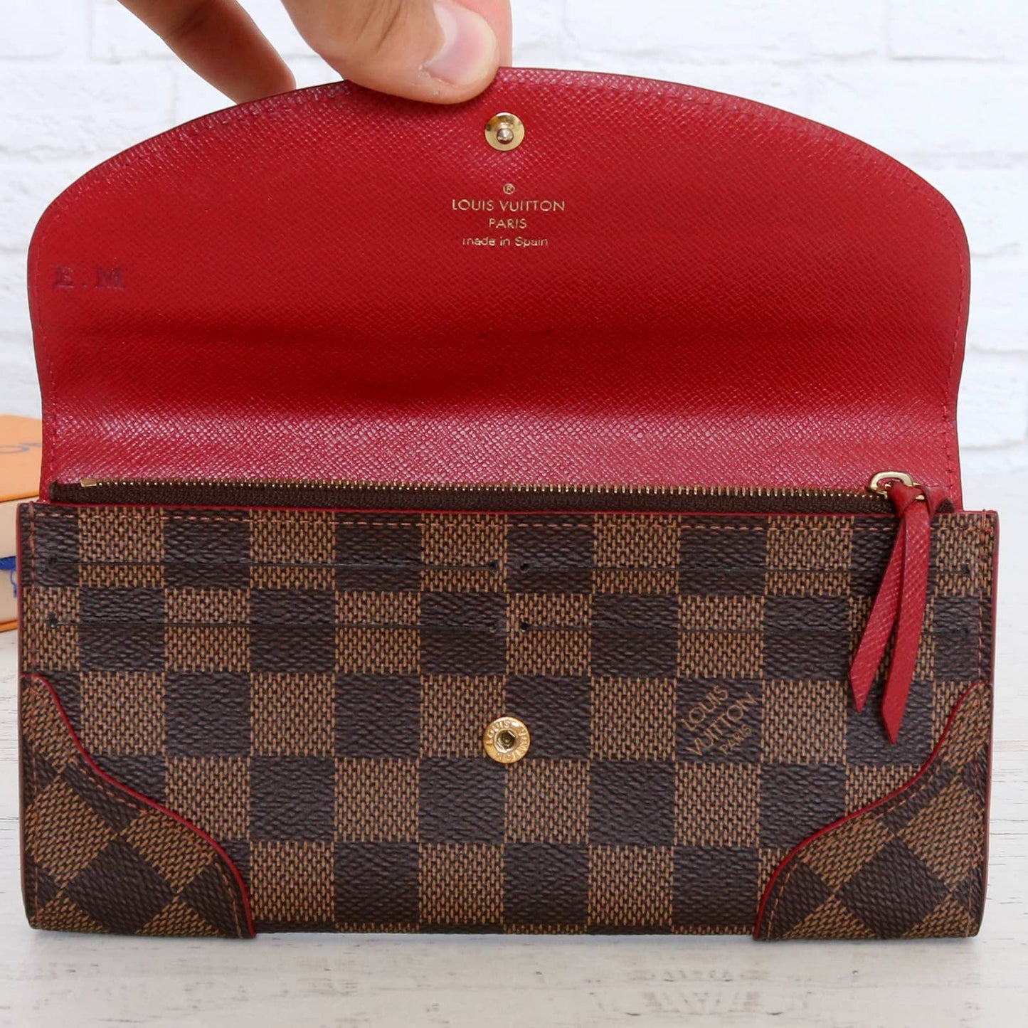 Louis Vuitton Caissa Wallet Damier Ebene Red Trim in Gift Bundle