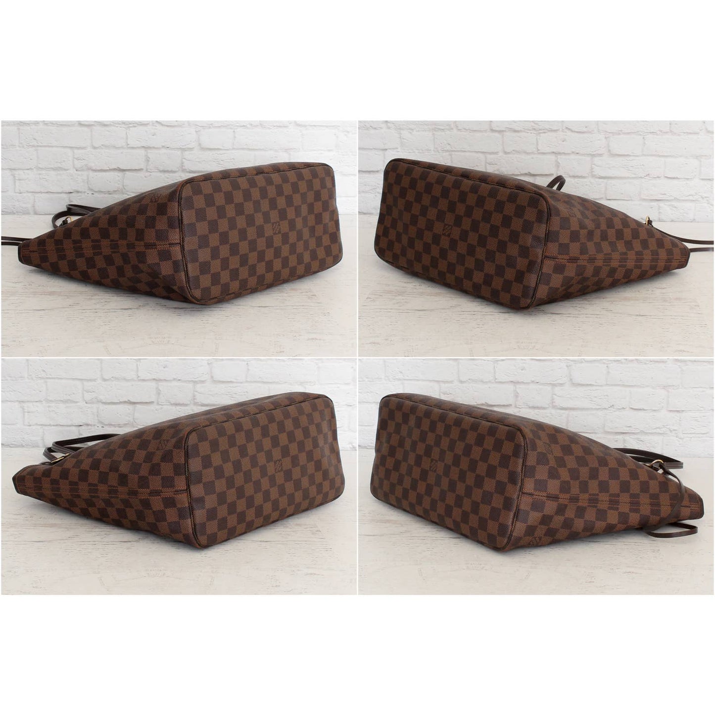 Louis Vuitton Neverfull MM Damier Ebene Cherry Red Leather Shoulder LV