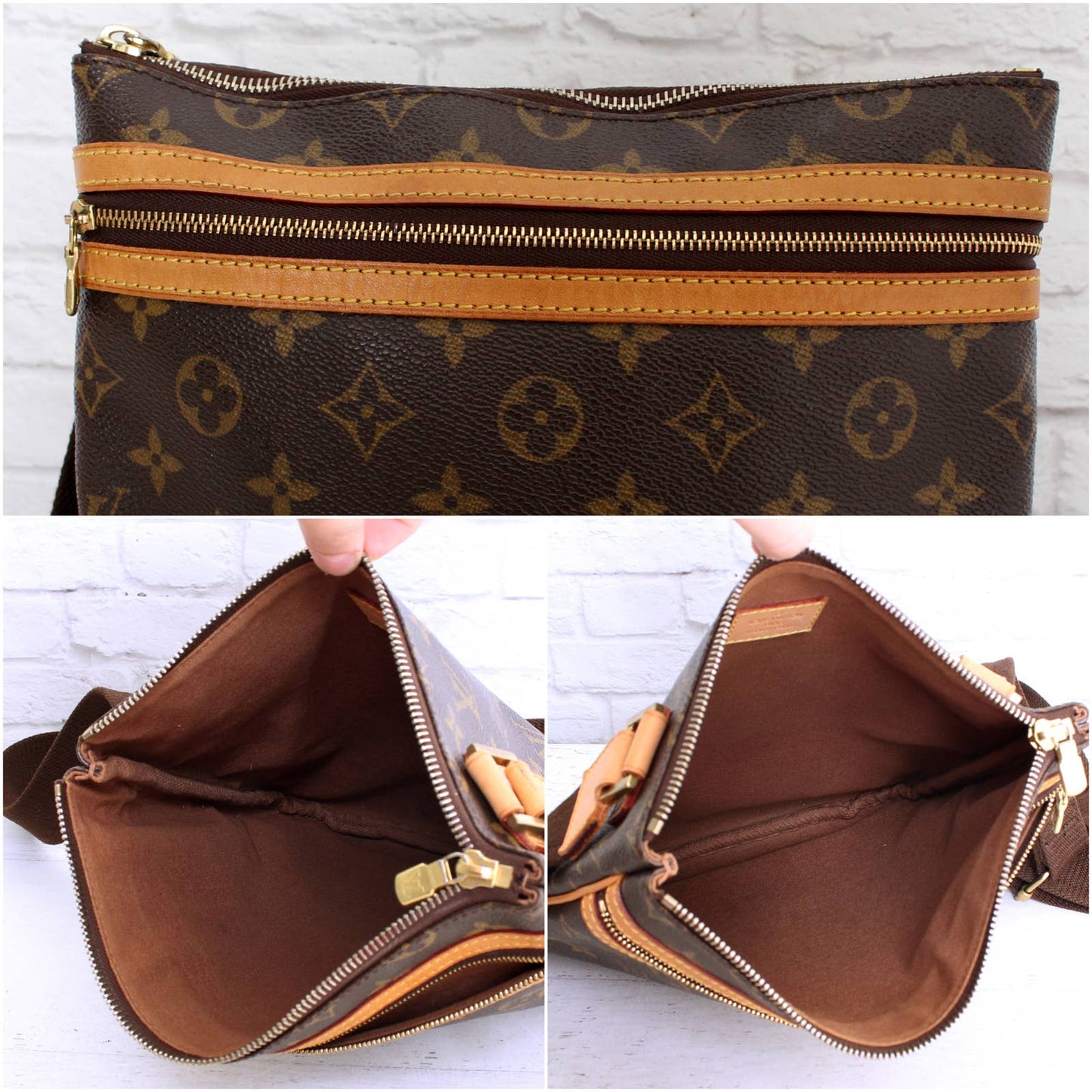 Louis Vuitton Pochette Bosphore Monogram Crossbody Purse Zip Shoulder