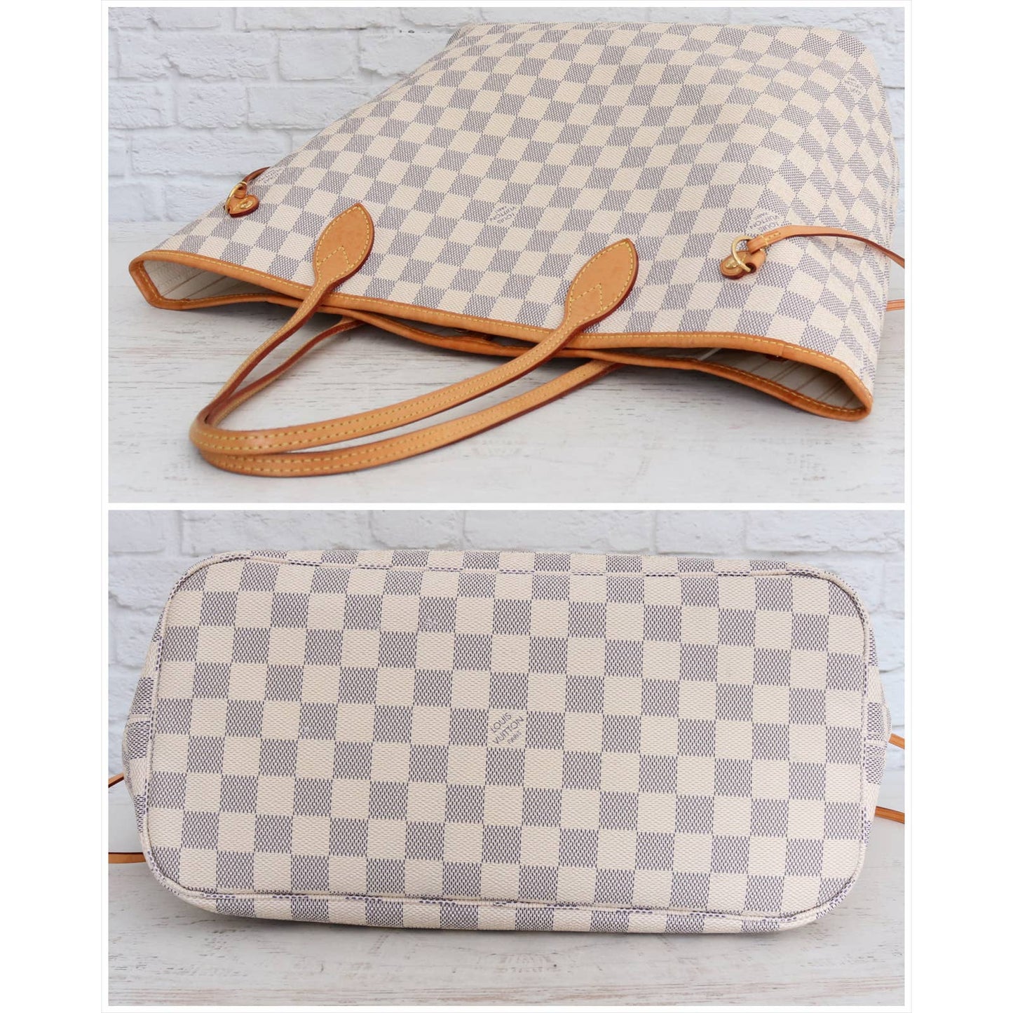 Louis Vuitton Neverfull MM Damier Azur Tote Shoulder Bag Dust Bag & Box